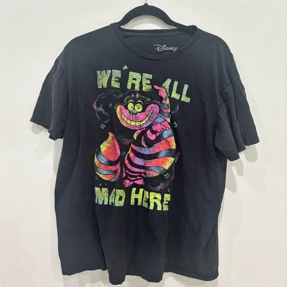 Disney Black Tee with Neon Cheshire Cat and 'We're All Mad Here' Graphic - Picture 2 of 5